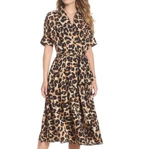 NWT Eliza J Leopard Print Midi-Length Shirt Dress